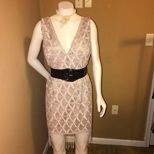Champagne/gold lace Dress w/ fringes